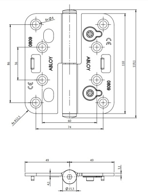 Петля для входных дверей Abloy (Аблой) 3248-110TMKSS цинк