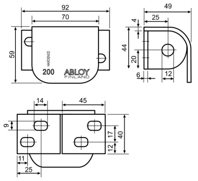Петли Abloy PL200/202 для навесных замков с дужкой до 12 мм.