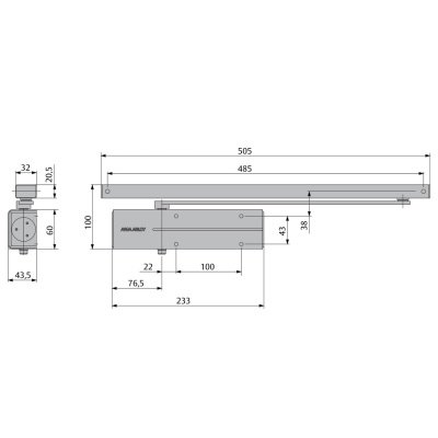 Доводчик ASSA-Abloy (Асса-Аблой) DC135  EN3  со скользящей тягой в комплекте