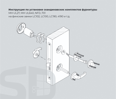 Комплект фурнитуры в матовом хроме для замка ABLOY LC102 (ручка UL27, цилиндр, скобянка)