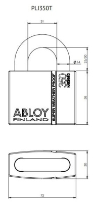 Навесной замок Abloy (Аблой) PLI350, дужка 14 мм, с уплотнительными кольцами для защиты от пыли и осадков